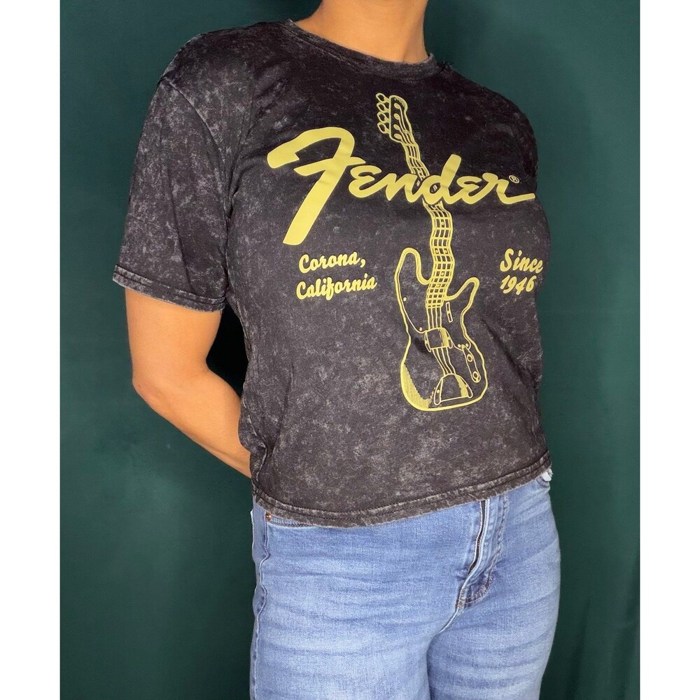 Grey Acid Wash Fender Crop Top